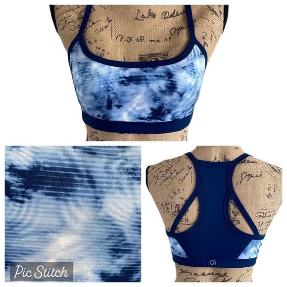 NWOT GapFit Blue White Cut Out Racerback Sports Bra -Size Med - Picture 1 of 8